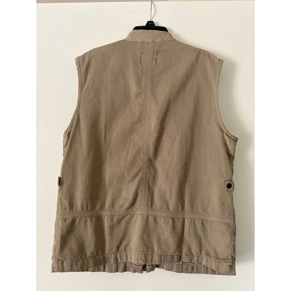 Banana Republic Vtg Safari Utility Vest M Khaki Herringbone Linen Ramie Gorpcore